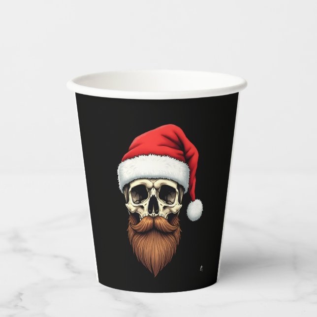 Lustiger Hipster-Weihnachtsmann-Totenkopf mit Hut  Pappbecher (Vorderseite)