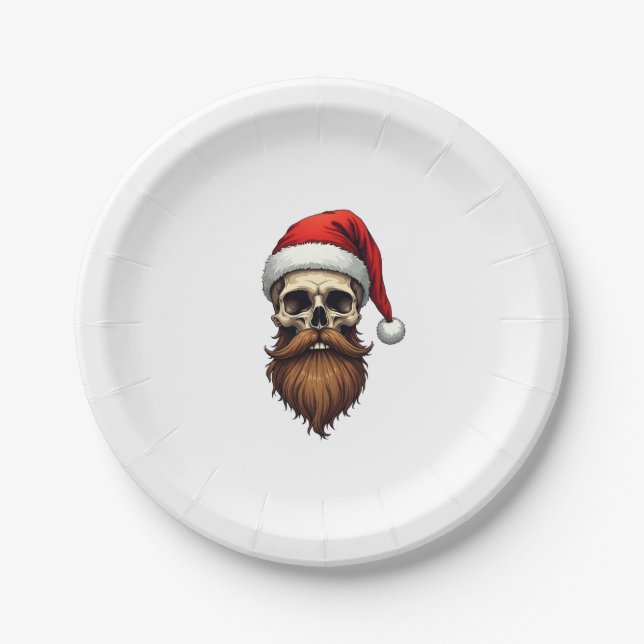 Lustiger Hipster-Weihnachtsmann-Totenkopf mit Hut  Pappteller (Vorderseite)