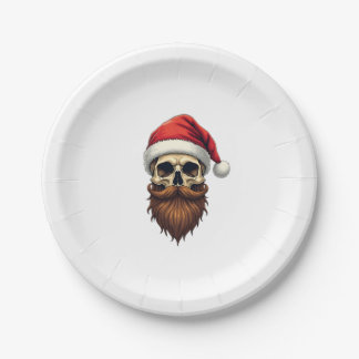Lustiger Hipster-Weihnachtsmann-Totenkopf mit Hut  Pappteller