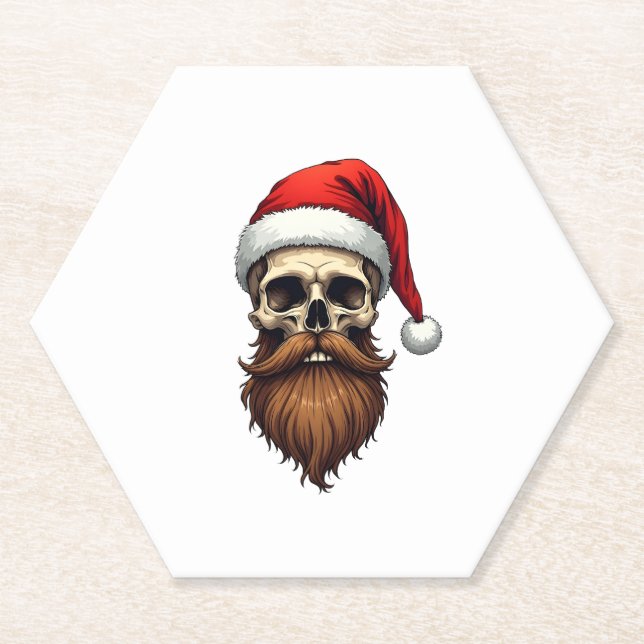Lustiger Hipster-Weihnachtsmann-Totenkopf mit Hut  Untersetzer (Vorderseite)