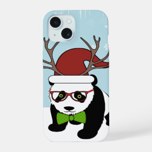 Lustiger Hipster-Weihnachtspanda mit Geweih iPhone 15 Hülle