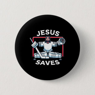 Lustiger Hockey-Jesus rettet Torwart-Sporthumor Button