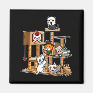 Lustiger Horrorfilm-Kittek spielt auf Katzenbaum Magnet