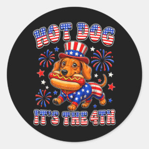 Lustiger Hotdog 4. Juli Dachshund Patriotisch USA Runder Aufkleber