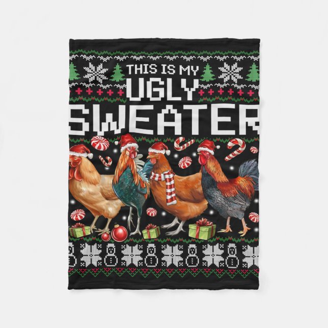 Lustiger Hühner hässlicher Weihnachtspullover Holi Fleecedecke (Vorderseite)