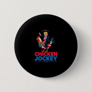 Lustiger Hühner-Jockey-Trump-Meme Button
