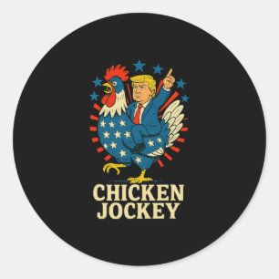 Lustiger Hühner-Jockey-Trump-Meme Runder Aufkleber