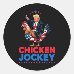 Lustiger Hühner-Jockey-Trump-Meme Runder Aufkleber