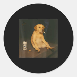 Lustiger Hund Bier rauchendes Meme sarkastischer H Runder Aufkleber