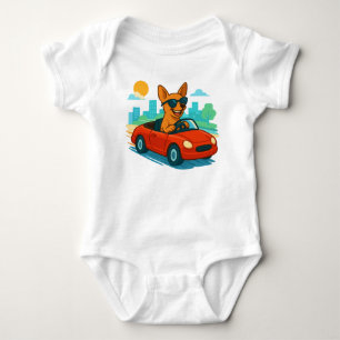 Lustiger Hund fährt rotes Auto Cartoon Baby-Body Baby Strampler