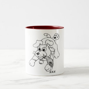 Lustiger Hund Fetch Boy mit Handzeichnung Zweifarbige Tasse