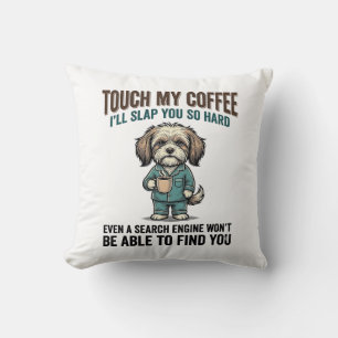 Lustiger Hund Kaffee Warnung Vintage Gravur Design Kissen