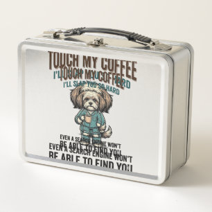 Lustiger Hund Kaffee Warnung Vintage Gravur Design Metall Brotdose