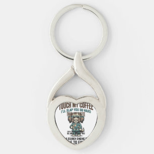 Lustiger Hund Kaffee Warnung Vintage Gravur Design Schlüsselanhänger