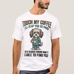 Lustiger Hund Kaffee Warnung Vintage Gravur Design T-Shirt