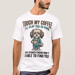 Lustiger Hund Kaffee Warnung Vintage Gravur Design T-Shirt