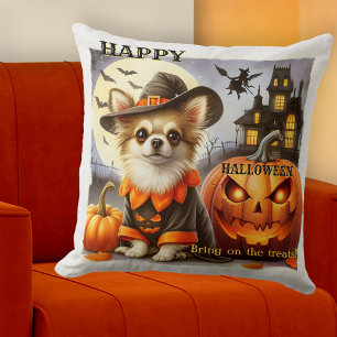 Lustiger Hund mit Kürbissen Halloween-Leckereien Kissen