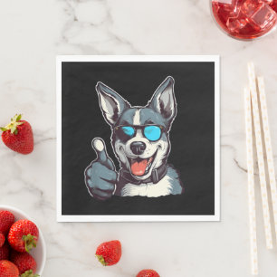 Lustiger Hund mit Sonnenbrille und Daumen hoch Serviette