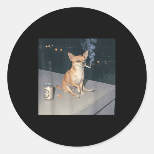 Lustiger Hund raucht Chihuahua-Meme-Zigarette Bier Runder Aufkleber