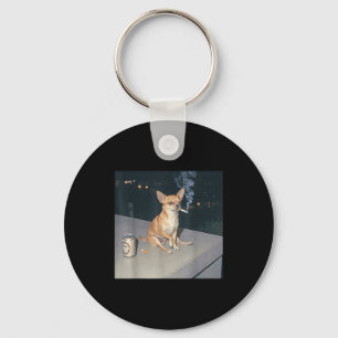 Lustiger Hund raucht Chihuahua-Meme-Zigarette Bier Schlüsselanhänger