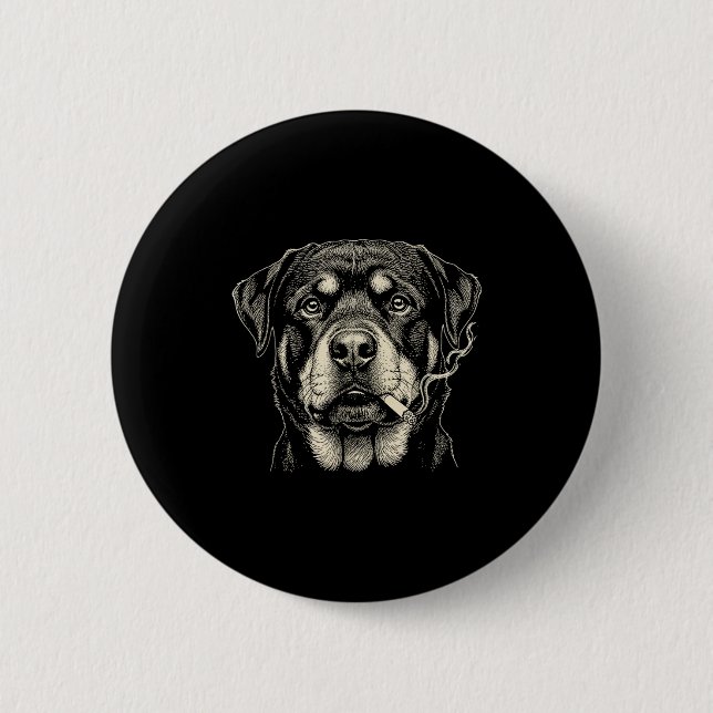 Lustiger Hund raucht Zigarette Lustiger Rottweiler Button (Vorderseite)