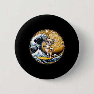 Lustiger Hund Surfbrett Große Welle Kanagawa Surfe Button