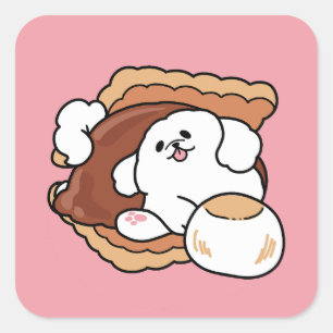 Lustiger Hund und S'more-Design – Kawaii-Haustierl Quadratischer Aufkleber