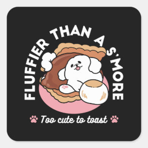 Lustiger Hund und S'more-Design – Kawaii-Haustierl Quadratischer Aufkleber