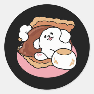 Lustiger Hund und S'more-Design – Kawaii-Haustierl Runder Aufkleber