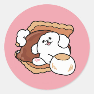 Lustiger Hund und S'more-Design – Kawaii-Haustierl Runder Aufkleber