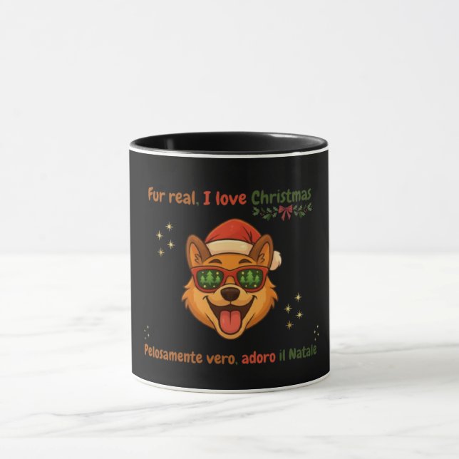 Lustiger Hund Weihnachtsbecher – Zweisprachiges Ge Tasse (Zentrum)