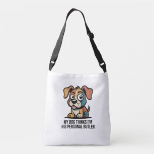 Lustiger Hunde-Butler-Cartoon-Spruch Tragetaschen Mit Langen Trägern