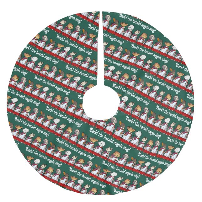 Lustiger Hundechor Bellt! Weihnachtslied Wortspiel Polyester Weihnachtsbaumdecke (Vorderseite)