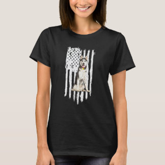 Lustiger Husky Amerikanische Flagge Patriotischer  T-Shirt