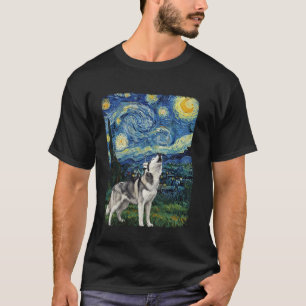 Lustiger Husky-Hund heult zum Mond Sternennacht Va T-Shirt