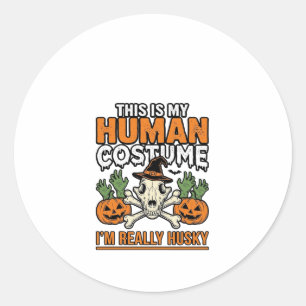 Lustiger Husky-Mensch-Kostüm Halloween-Hund-Shirt Runder Aufkleber