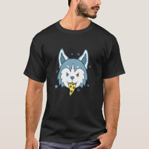 Lustiger Husky-Schlittenhund mit Pizza-Zunge Schne T-Shirt