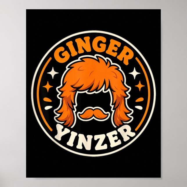 Lustiger Ingwer Yinzer-Mullet-Schnurrbart-Fußball- Poster (Vorne)