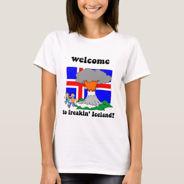 Lustiger Island-Vulkan T-Shirt (Vorderseite)