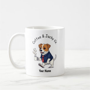 Lustiger Jack Russell Terrier Geschäftsanzug Kaffe Kaffeetasse