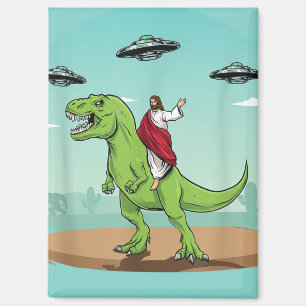 Lustiger Jesus-Dinosaur-UFO-Glaube-Humor-Kühlschra Magnet