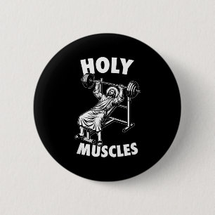 Lustiger Jesus heilige Muskeln Bankdrücken Fitness Button