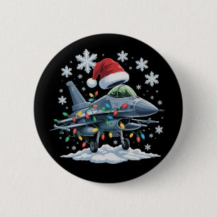 Lustiger Jet-Jäger Militär-Weihnachten Xmas Button