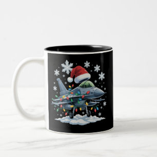 Lustiger Jet-Jäger Militär-Weihnachten Xmas Zweifarbige Tasse