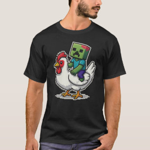 Lustiger Jockey Pixel Reitet auf einem Huhn Jockey T-Shirt