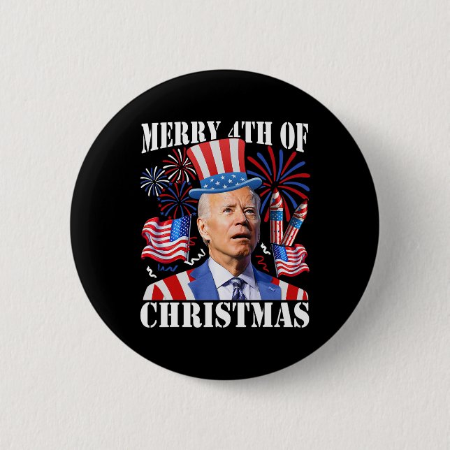Lustiger Joe Biden Frohe 4. Weihnachten 4. Juli Button (Vorderseite)