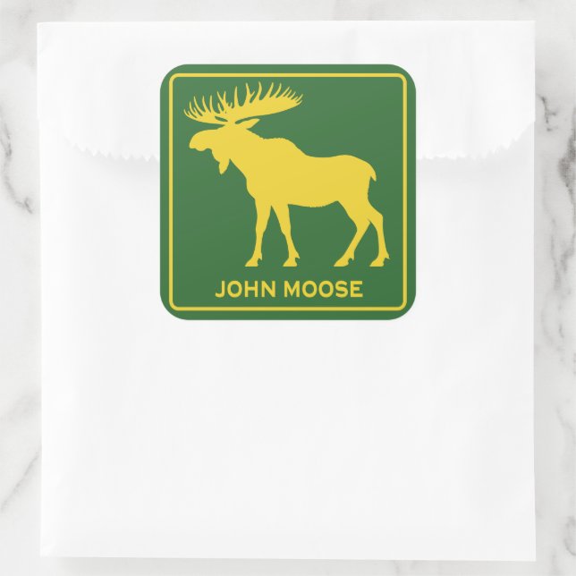 Lustiger John-Moose-Parodie-Bauer Quadratischer Aufkleber (Tasche)