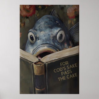 Lustiger Kabeljau liest ein Buch mit dem Titel Um Poster