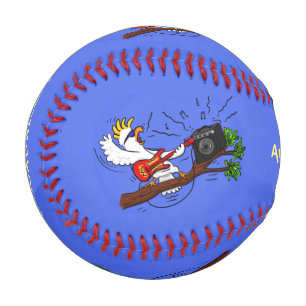 Lustiger Kakadu spielt Rock-Gitarre Cartoon Baseball