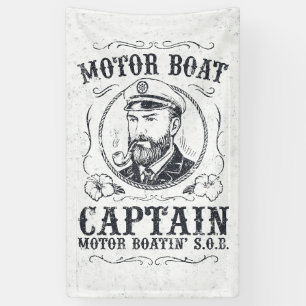 Lustiger Kapitän eines Motorboots, Pontoonbootfahr Banner